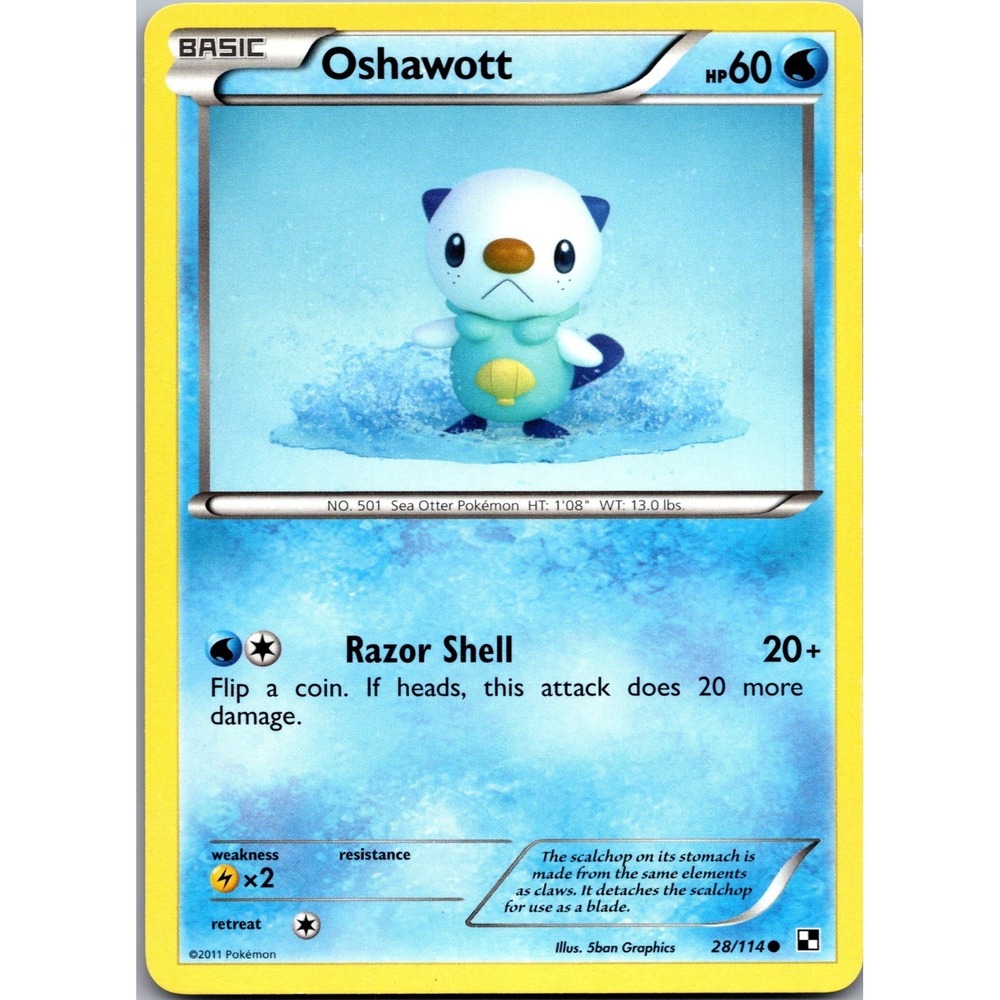 Pokemon Oshawott 28/114 Black and White Common Water Type TCG Card